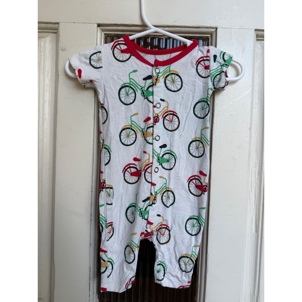 Sweet Bamboo Romper Bicycle Print White Red Green Bamboo‎ Viscose Size Newborn
